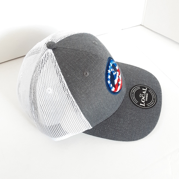 Local Crowns Americana Peace Sign Flag Fill Trucker Snapback Hat Cap Gray NWT - Picture 4 of 8